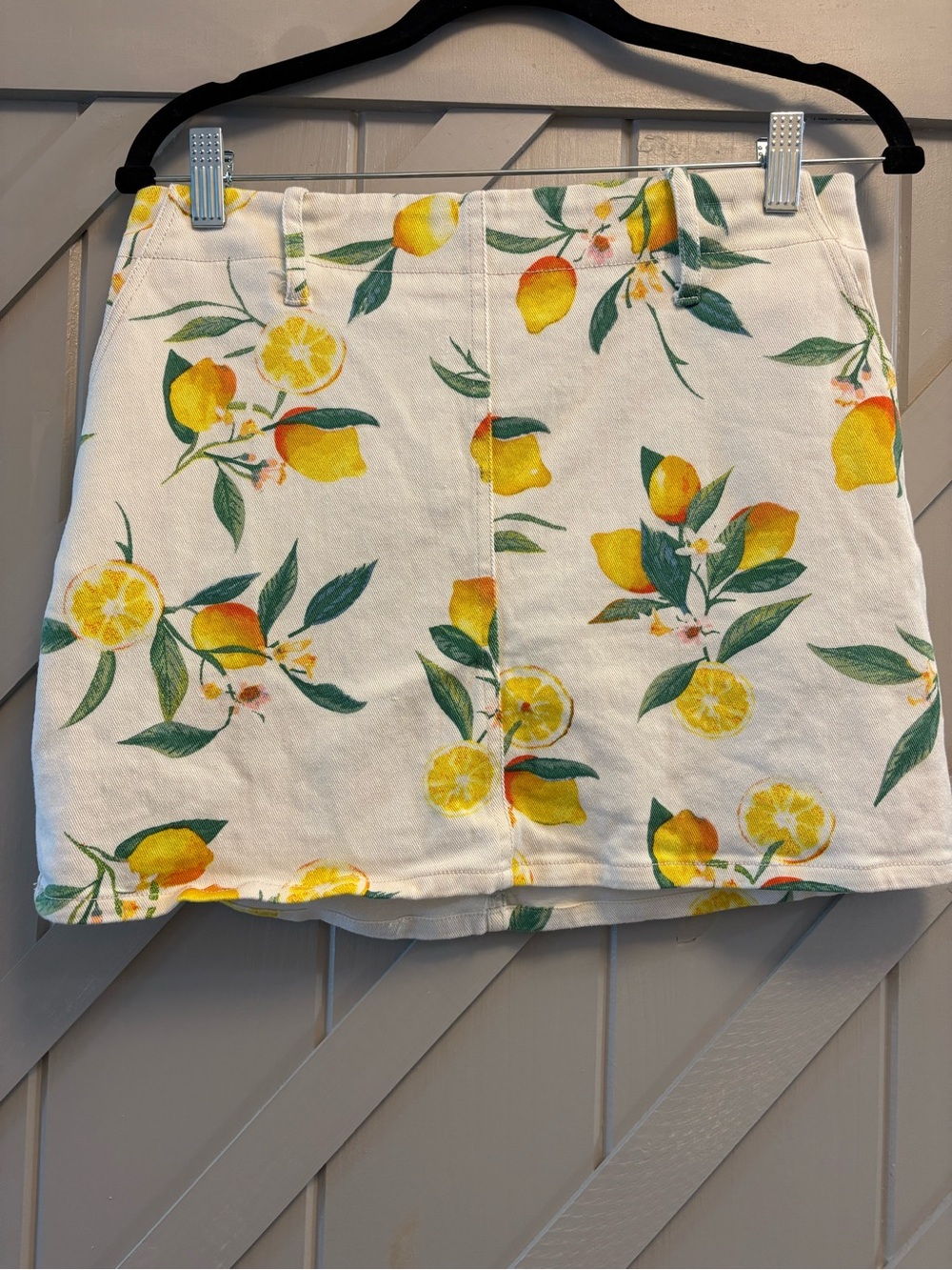 White Denim with Lemon Print Mini Skirt